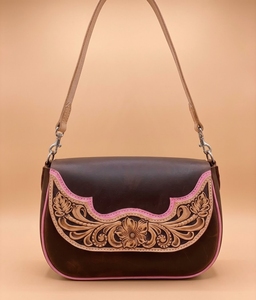 Women's Fashion Genuine Leather Western Tooled Embossed Floral Single <b>Strap</b> <b>Shoulder</b> Crossbody Bag Daily Use - Product Image 1