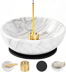 Porte-encens en marbre naturel pour bâtonnets avec 9 trous, brûleur d'encens fait main idéal pour la purification et la décoration - Product Image 4
