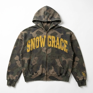 Sweat-shirt à capuche zippé camouflage SnowGrace pour homme, coupe décontractée, en molleton bouclette, avec poches, idéal pour l'automne - Product Image 1