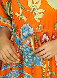 Caftán indio hecho a mano de algodón con estampado de pájaros, estilo bohemio, para la playa, vestido de verano, cómodo y holgado, para mujer. - Product Image 3