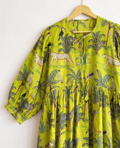 Custom Size Tropical Print Maxi Dress Women 100% Cotton Loose Fit <b>Three</b> Quarter Sleeve V-Neck Casual Summer Casual Dresses - Product Image 5