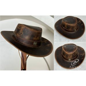 Chapeau de cowboy western robuste en cuir de vachette pleine fleur, durable, élégant et parfait pour les aventures en plein air, look western, chapeaux pour hommes et femmes - Product Image 1