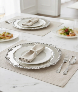 Assiette de service élégante en métal argenté pour la décoration de table, plateau de service haut de gamme pour mariages et événements, vaisselle - Product Image 3