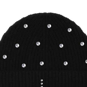 Bonnet en tricot côtelé de luxe avec strass et perles, lettre L, chaud pour l'hiver, pour femme, style créateur, avec revers, vente en gros - Product Image 5