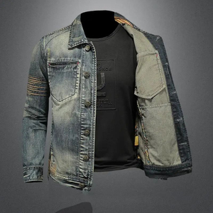 Classic Vintage Denim Jacket for <b>Men</b> Light Casual <b>Stretch</b> Cotton Coat Button for Spring Autumn New Brand Bomber Jacket - Product Image 1
