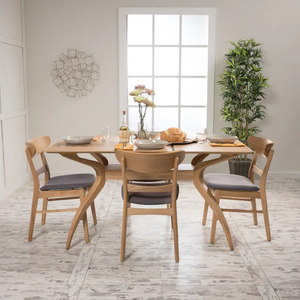 Silla de Comedor Moderna de Madera Maciza con Asiento de Tela Azul Claro, Estilo Mid-Century, Muebles para el Hogar - Product Image 1
