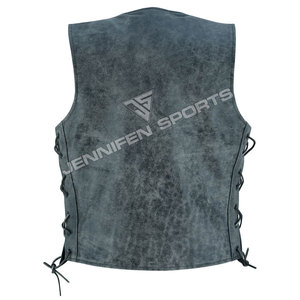 Chaleco de cuero para motocicleta para mujer, con solapa, cremallera oblicua, cordón en la cintura, chalecos de piel de vaca negra - Product Image 3