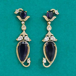 Venta al por mayor: Los pendientes largos de diamantes americanos más vendidos con baño de mehndi 444105 - Product Image 5