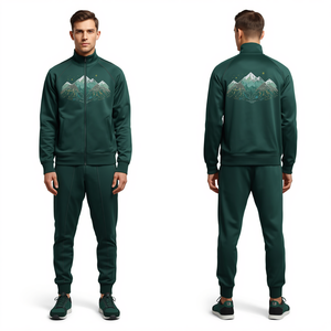 Chándal Moderno para Hombre con Cierre Completo, Detalles Bordados de Montaña y Diseño de Moda de Estilo Elevado - Product Image 1