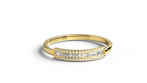 Anillo de Boda de Oro de 18K con Diamantes Baguette, Tres Hileras de Micro Pavé, Anillo de Media Eternidad Redondo, Anillo Apilable a Juego, Joyería Fina para Mujer - Product Image 1