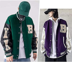 แจ็กเก็ตทีมโรงเรียนผ้าวูลสำหรับผู้ชายเสื้อแจ็กเก็ตกันหนาวคอปกตั้งสไตล์เลตเทอร์แมน - Product Image 2