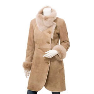 Women's Cowhide Leather Coat Fur Trim Collar Cuffs Full Sleeves Breathable Canvas Fabric Detachable Lining Winter Elegant Jacket - Product Image 1