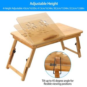 Adjustable Bamboo Laptop Desk with Portable Breakfast Serving Bed Tray Tilting Top Drawer for Surfing Reading Writing Eating - Product Image 4