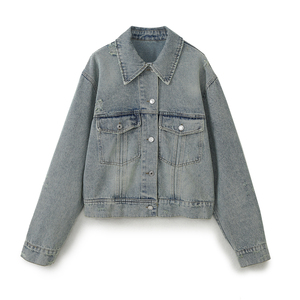 Chaqueta de Mezclilla Azul Lavado para Mujer, Estilo Casual, con Cuello Camisero, Manga Larga, para Invierno - Product Image 1
