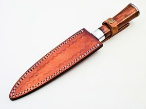 Custom 67-Layer Damascus Chef <b>Knife</b> Hand Forged with Wooden Handle Ambidextrous Leather Sheath OEM Manufacturer for Kitchen Use - Product Image 3