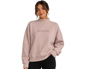 Sudadera Oversize de Cuello Alto para Mujer, Mezcla de Algodón y Bambú, con Letra Bordada Frontal, Hombros Caídos, Top Casual de Otoño - Product Image 1