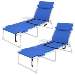 Set di 2 Sedie Pieghevoli da Esterno Blu Navy per Prendere il Sole - Product Image 4