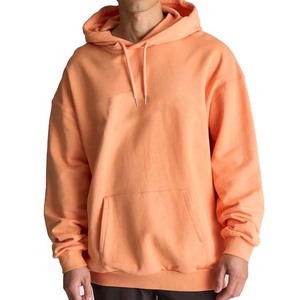 Men's <b>Orange</b> Hooded Oversized <b>Fleece</b> Sweatshirt Casual Solid Color Autumn Regular Fit Knitted Cotton Hoodie 2027 - Product Image 3