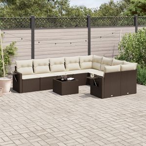 Conjunto de Sofá de Jardín Plegable Grande de Ratán PE Color Crema con Detalles en Marrón y Gran Estilo - Product Image 1