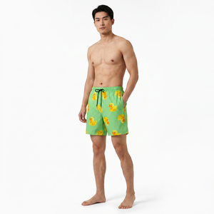Shorts de bain décontractés pour hommes, à séchage rapide, imprimé dessin animé vert, avec cordon de serrage - Product Image 2