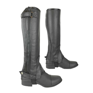 Genuine Leather Durable Breathable Half Chaps with Side Stretch Panels for Horse Riding <b>Equestrian</b> Western English Use - Product Image 1
