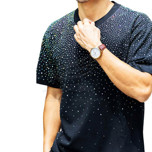 เสื้อยืดถักประดับคริสตัลแบบกำหนดเองสำหรับผู้ชาย ผ้าฝ้าย 100% คุณภาพสูง ระบายอากาศได้ดี คอกลม ทรงปกติ สวมใส่สบาย ผลิตตามแบบ OEM ยอดนิยม - Product Image 3