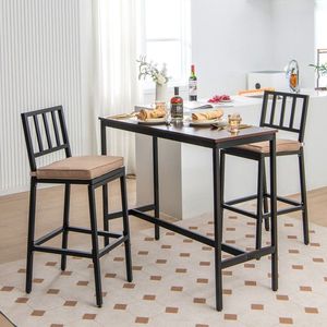 Set of 2 Patio Bar <b>Stools</b> with Detachable <b>Cushion</b> and Footrest for Outdoor Dining and Entertaining - Product Image 2