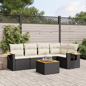 Conjunto de Sofá de Jardín Negro y Crema, Muebles de Ratán para Exteriores con Cojines, Diseño Contemporáneo, Impermeable, para Uso en Patio - Product Image 3