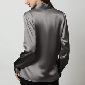 Silk Shirt Women Silk Tops <b>Gold</b> Elegant Classic 1 Piece Long for Women Adults Satin Autumn Plain Dyed 100% Silk Shirt / <b>Blouse</b> - Product Image 2