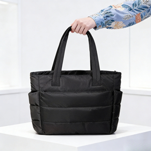 Bolsa de Mano Tipo Tote Negra Personalizable, Acolchada, de Poliéster/Algodón, Resistente al Agua, con Patrón Impreso, Gran Capacidad, Ecológica - Product Image 6