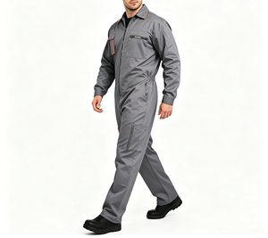 Combinaison de travail imperméable en microfibre, salopette de mécanicien en gris bleu marine avec fermeture éclair sur le devant et poches - Product Image 3