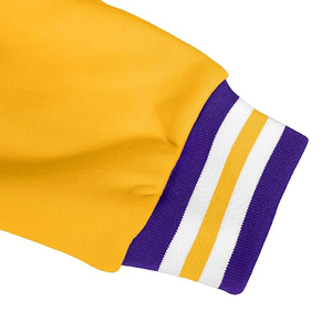 แจ็คเก็ตยีนส์สไตล์วิซาร์ดสำหรับผู้ชาย ผ้าคอตตอนผสม แต่งขอบดิบ สไตล์เบสบอล คาวบอย  แขนเสื้อหนังกลับตัดกัน - Product Image 4