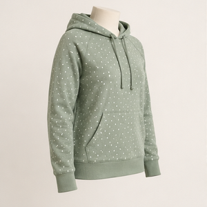 Sweat à capuche personnalisable pour femme, vert sauge discret, classique et décontracté, à pois irrégulièrement espacés, en molleton bouclé French Terry - Product Image 4