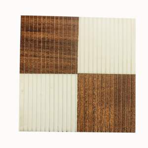 Sous-verre carré en bois et os, motif rayé, couleur marron/crème - Product Image 2