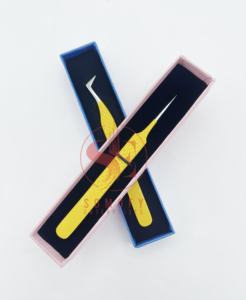 Pinzas de extensión de pestañas de acero inoxidable de grado profesional Diamond Grip Volumen de fibra de recubrimiento de polvo amarillo de alta calidad - Product Image 5