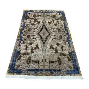Hand Knotted Wool Area Rug-TRO-0253 Modern Geometric <b>Mosaic</b> for Living Room Wool Silk Area Rug - Product Image 1