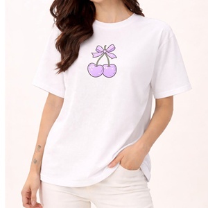 Women's Casual Knitted Terry 100% Cotton Slash Neck Short Sleeve <b>T</b>-<b>Shirts</b> Customizable Embroidery Silk Screen Printing - Product Image 3