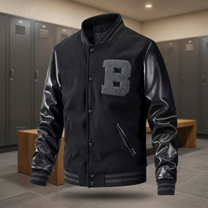 Nouvelle Veste Teddy Tendance et Stylée 2026 Streetwear à Épaules Tombantes, Style Letterman, Boutons Cachés, Couleur Noire - Product Image 4
