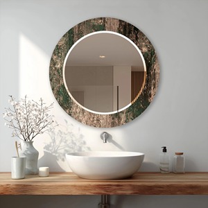Abstract Patina & Copper Leaf Handmade Crystal Glass <b>Round</b> <b>Wall</b> <b>Mirror</b> REHMAN CRAFT Contemporary - Product Image 4