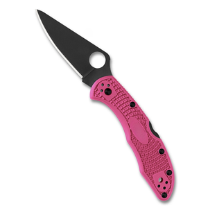 Navajas plegables con mango rosa, hoja negra de filo liso, orificio redondo para el pulgar, agarre texturizado y clip portátil para cinturón - Product Image 3
