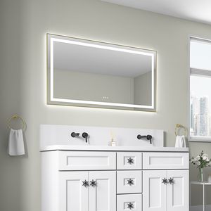 Specchio LED da Bagno 55 X 30 Pollici con Illuminazione Frontale e Posteriore, Montaggio a Parete, Cornice in Alluminio, Antiappannamento, Memoria, 3 Anni di Garanzia - Product Image 1
