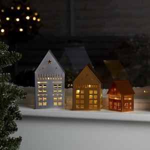 Lanternes en métal en forme de maison avec fenêtres découpées, décoration traditionnelle de Noël, artisanat, lumières de fête - Product Image 2