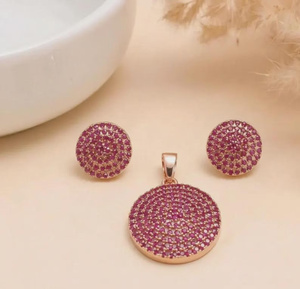 Producto Más Vendido, Juego de Collar y Pendientes con Colgante Redondo de Rubí, Chapado en Oro de 22K, Joyería de Boda para Mujer con Cristal de Rubí - Product Image 1