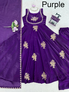 Traje indio moderno, sencillo y natural para mujer, vestido largo de red con bordado Anarkali, Kurti, Dupatta, para bodas y fiestas. - Product Image 4