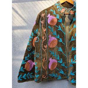 Hand Embroidered Velvet <b>Jacket</b> for Women full Sleeve <b>Mandarin</b> <b>Collar</b> Floral Pattern Winter Party Outerwear gift for her - Product Image 2