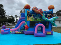 Château gonflable commercial sirène avec toboggan détachable, combo 5-en-1 pour enfants, certifié CE, 5-9 passagers