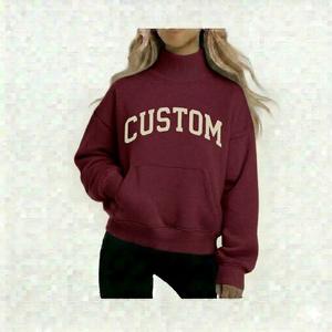Sudadera de cuello alto para mujer, estilo streetwear, de felpa, informal, con logo frontal, personalizada, ecológica, de alta calidad - Product Image 5