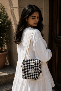 Sac bandoulière à motif pied-de-poule avec compartiment de rangement carré compact à fermeture éclair et sacs fourre-tout réglables pour femmes - Product Image 3