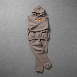 Ensemble de survêtement 2 pièces pour homme 100 % coton, couleur unie, avec logo imprimé DTF personnalisé, collection hiver, style décontracté streetwear, confortable - Product Image 1