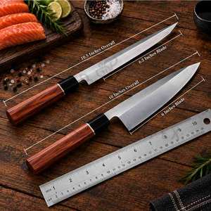 Cuchillo de cocina para sushi y sashimi japonés, para salmón, con mango de cuerno de búfalo negro y madera de hierro del desierto - Product Image 6